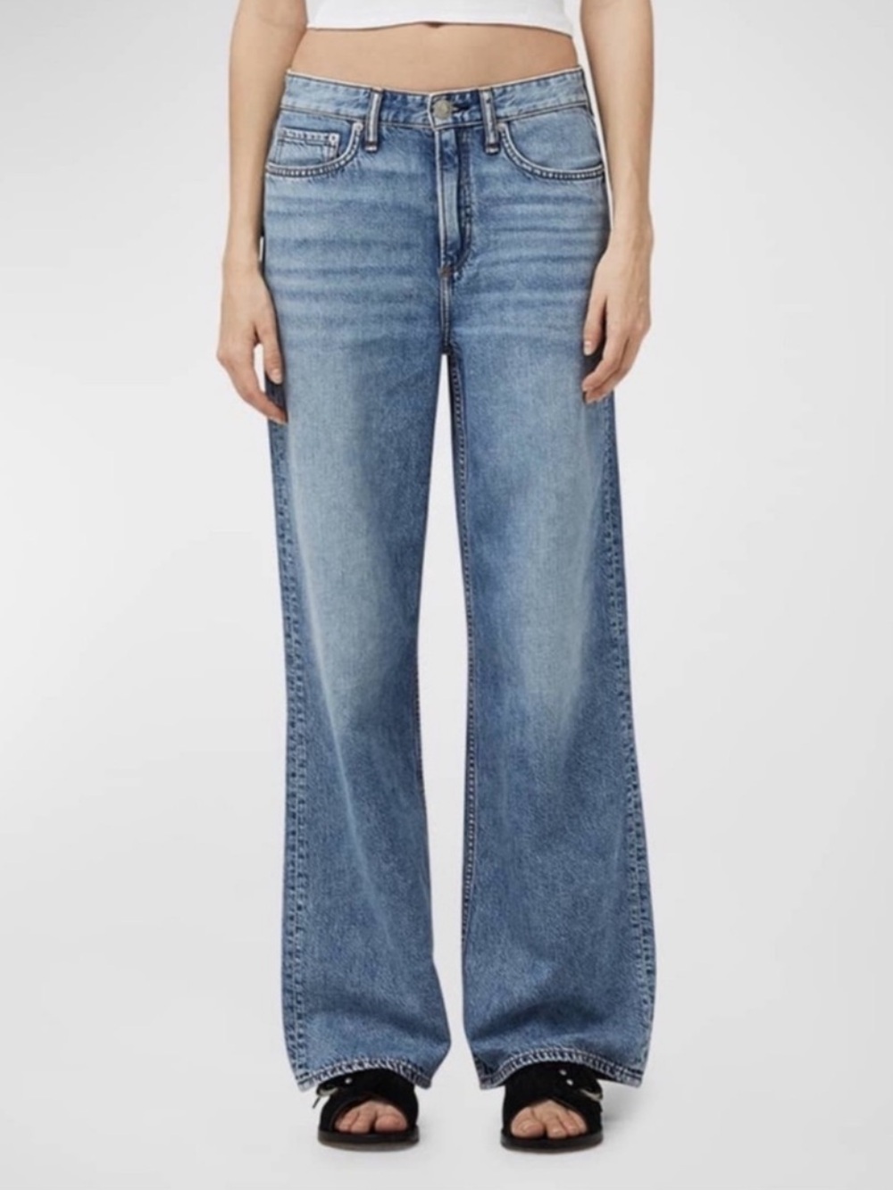 Rag & Bone Featherweight Logan Wide-Leg Jeans Audrey Light Wash Blue 26
